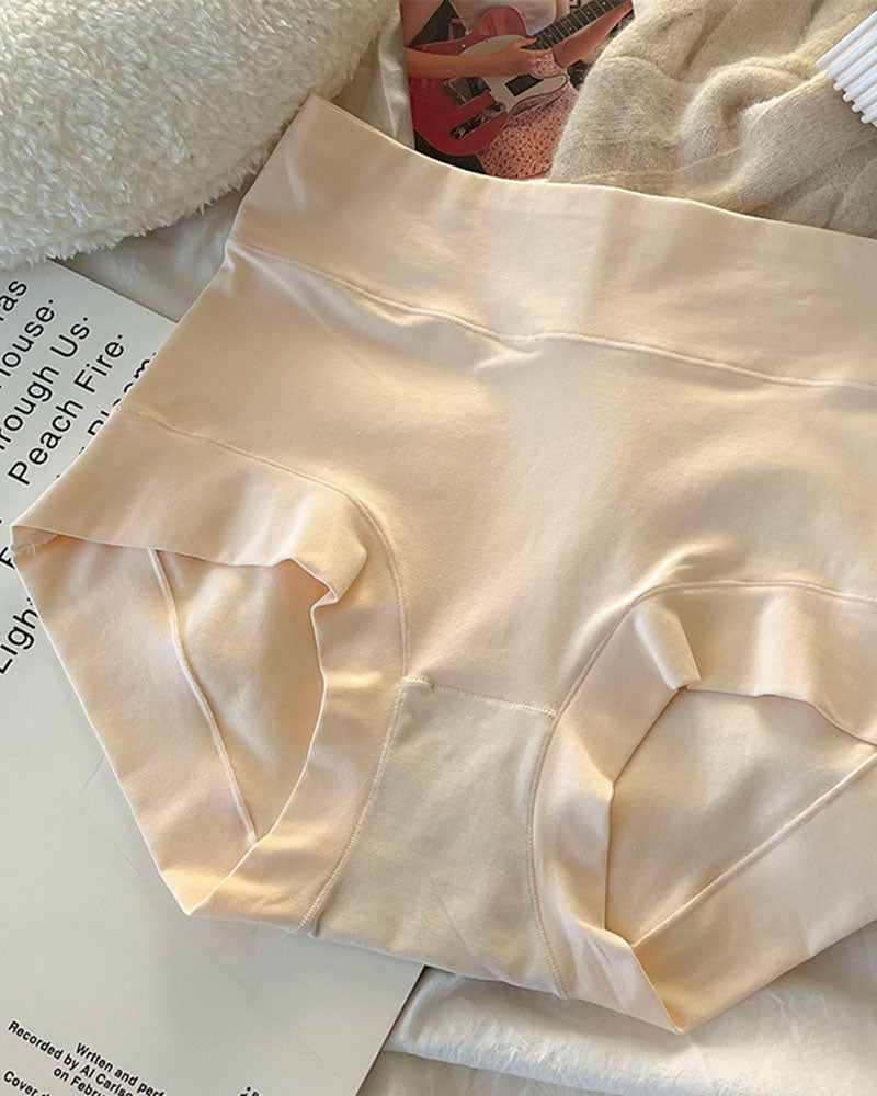Women's Long Staple Cotton Solid Briefs High Waist Tummy Control Underwear  - By Qivii