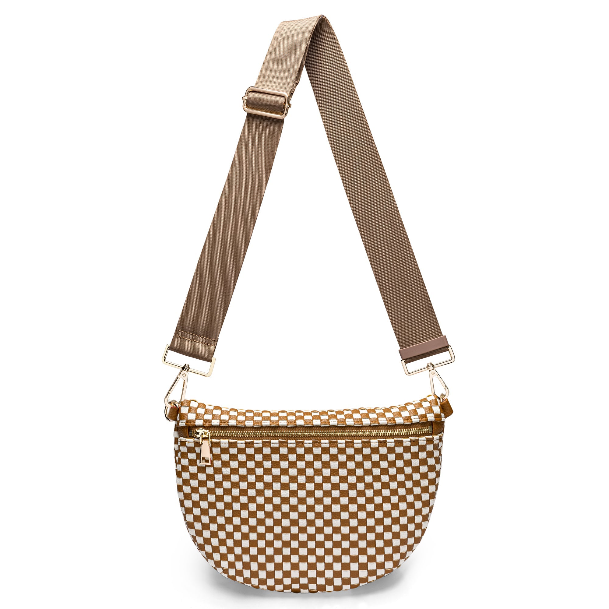 Ounamei Checkered Woven Crossbody Fanny Pack for Women – Adjustable Sling Bum Bag, Lightweight Everyday Travel Shoulder Purse