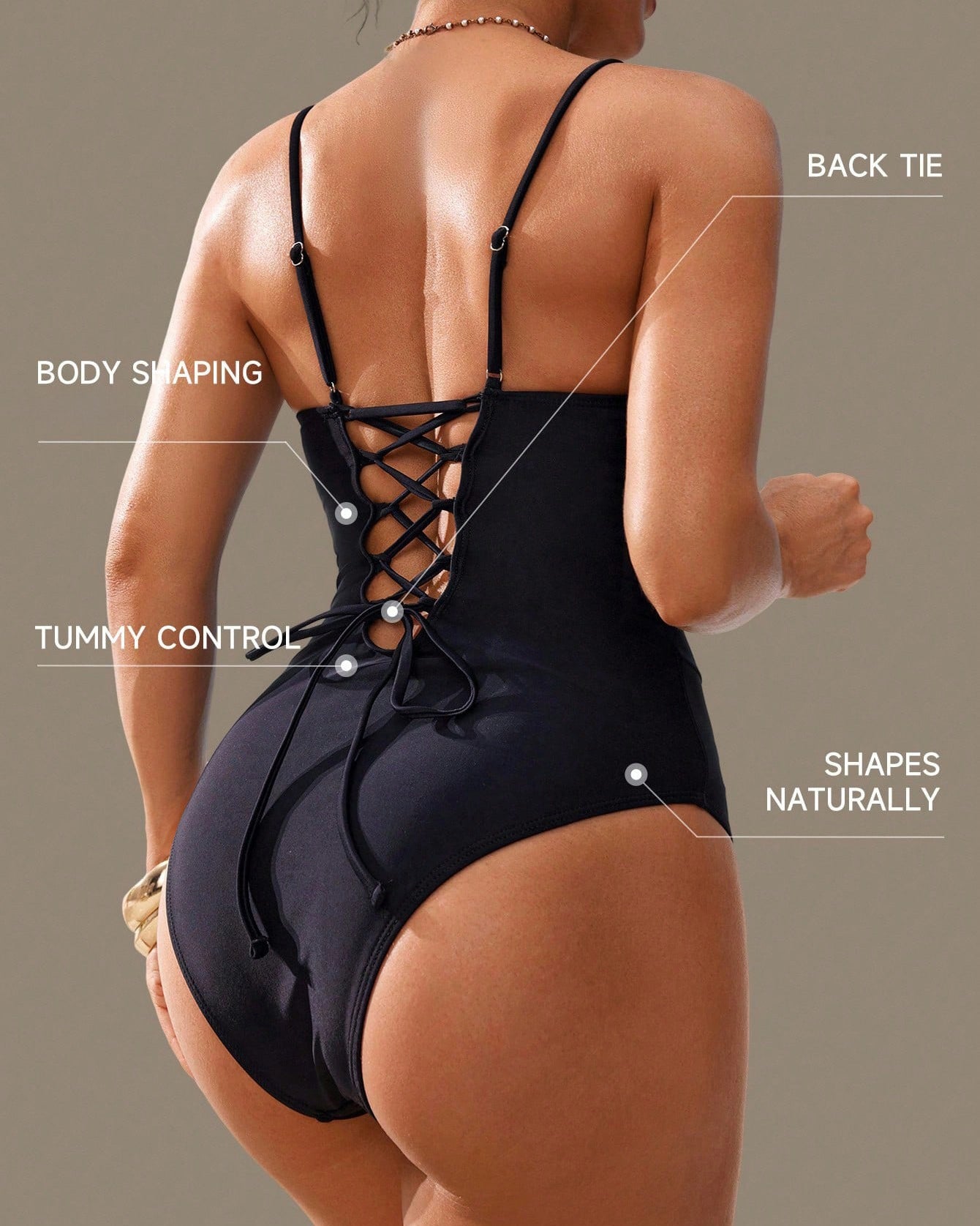 Shapewave Tummy Control Push Up V-Neck One-Piece Swimsuit  - By Qivii