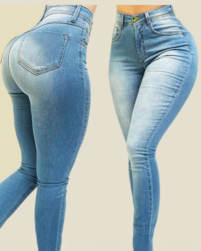 Women's High Waist Push Up Elastic Slim-fit Shaping Skinny Jeans  - By Qivii