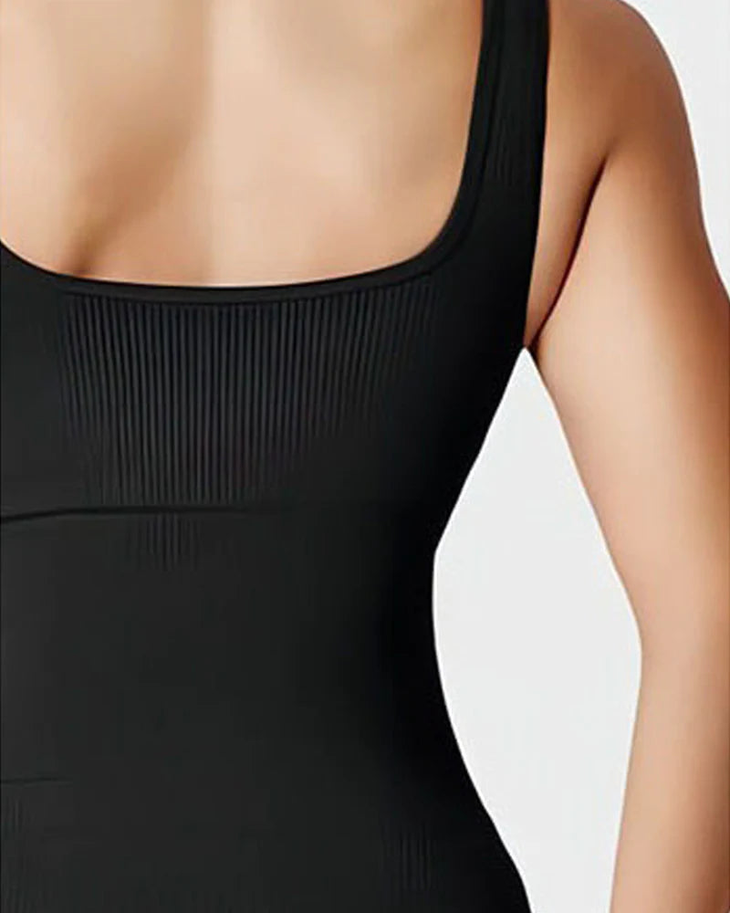 Women's Shapewear Bodysuits Sexy Ribbed Sleeveless Square Neck Tank Tops  - By Qivii