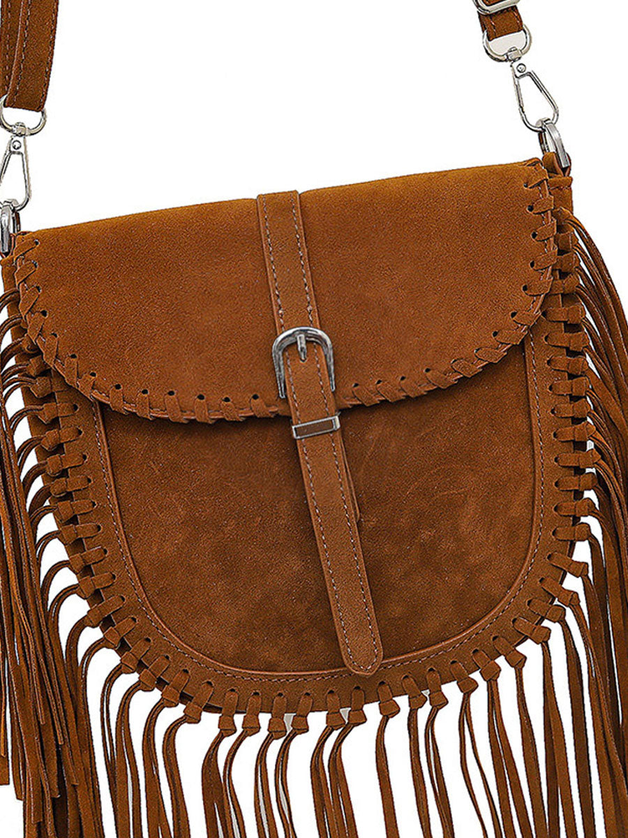 Vintage Bohemian Tassel Suede Shoulder Bag  - By Qivii