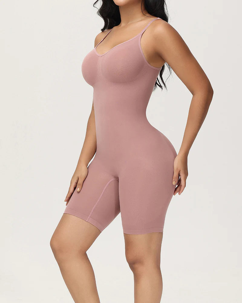 Body Shaper Ribbed Seamless Tummy Control Mid Thigh Bodysuits  - By Qivii