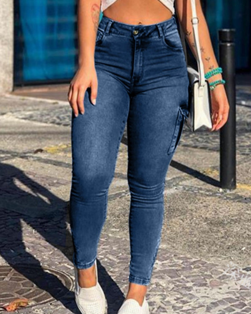 Sexy Old Fashionable Mutil-pocket Cargo Skinny Jeans  - By Qivii