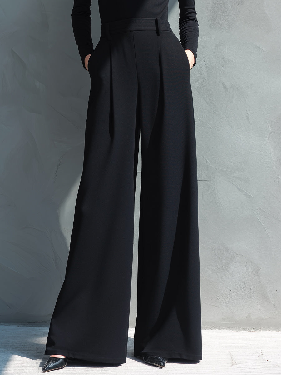 Women's Black Classic Knit Turtleneck Wide - Leg Jumpsuit MDA2133J5I