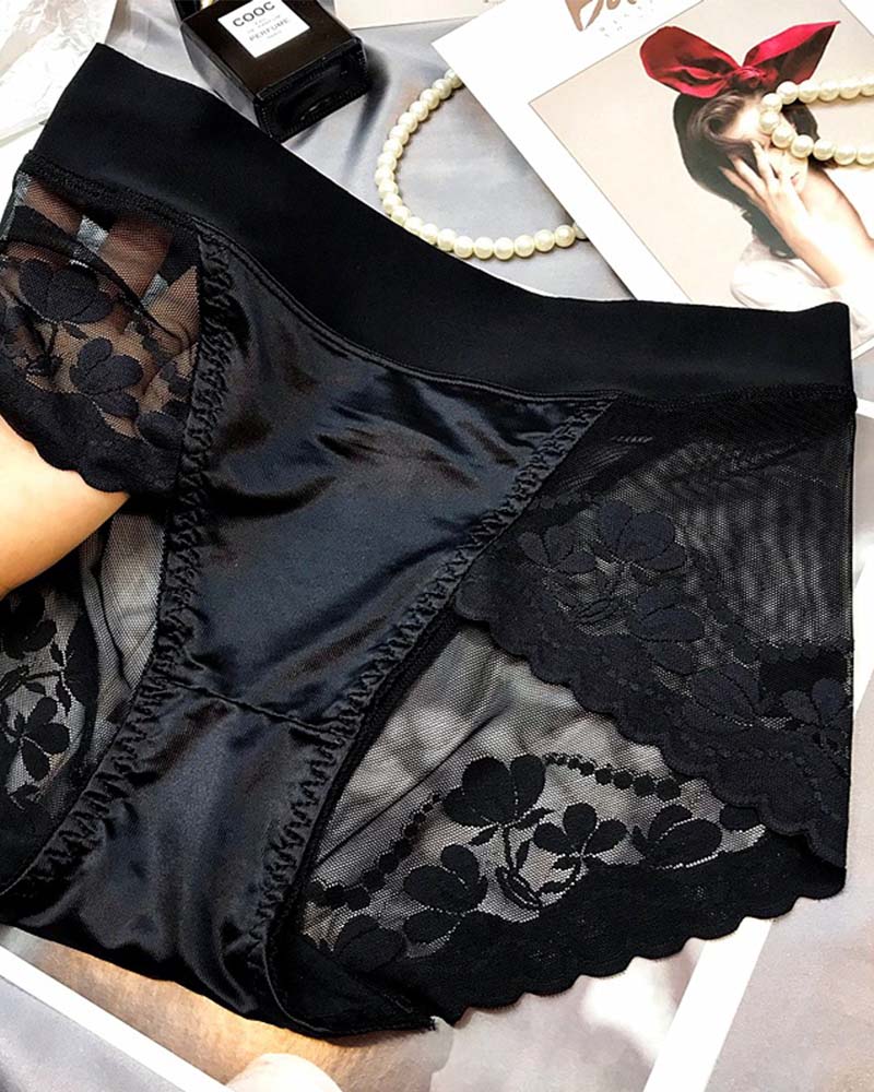 High-End Satin Light Luxury Lace High-Waisted Belly Pants  - By Qivii
