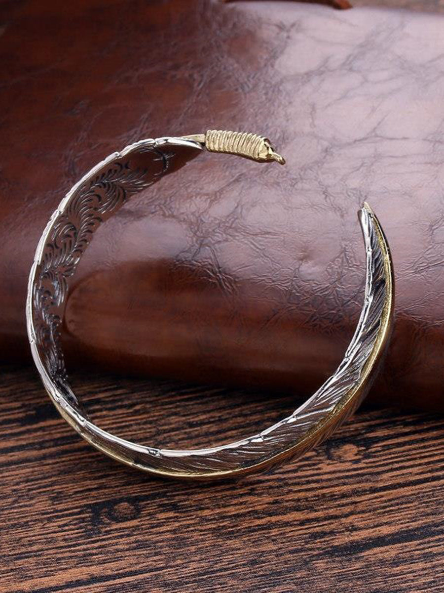 Vintage Western Feather Cuff Bracelet  - By Qivii