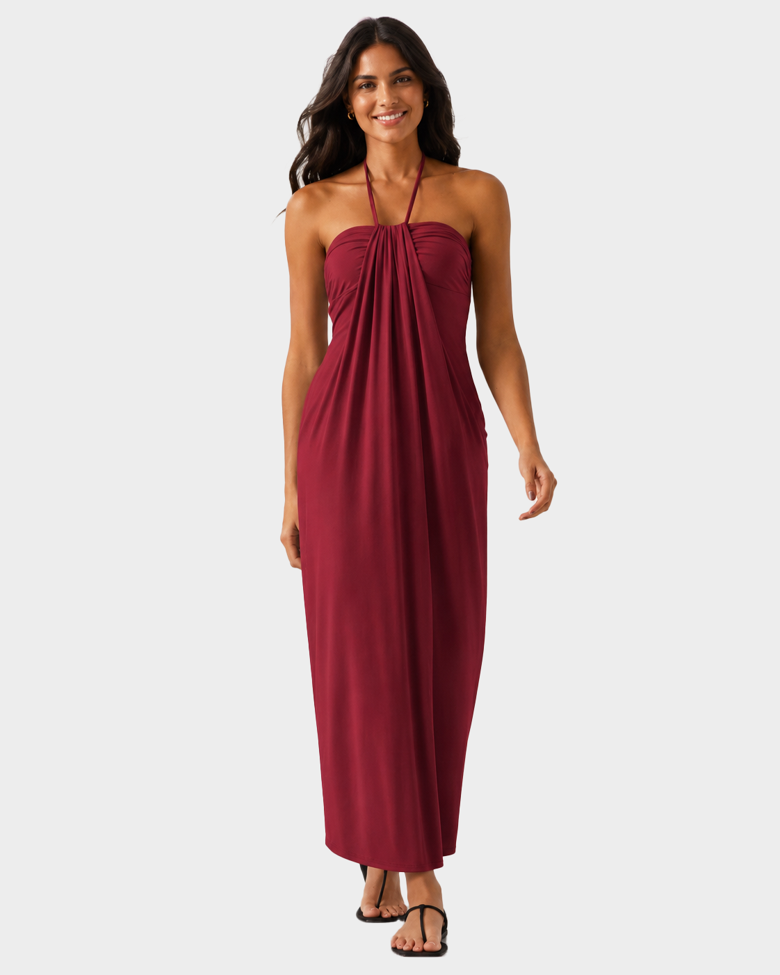 Halter Tie Back Built-in Bra Maxi Dress with Pockets  - By Qivii