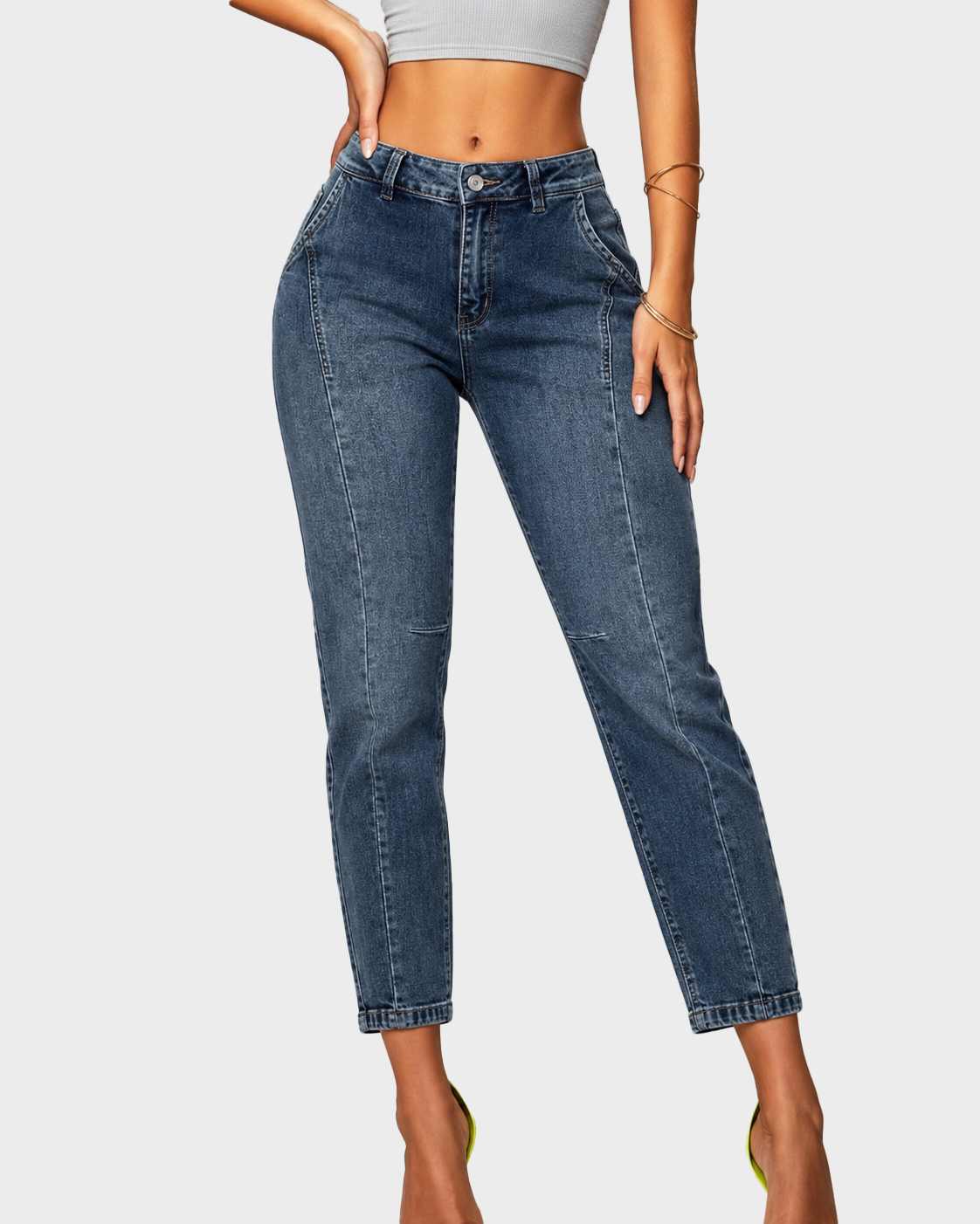 High Waist Seam Detail Stretch Jeans  - By Qivii