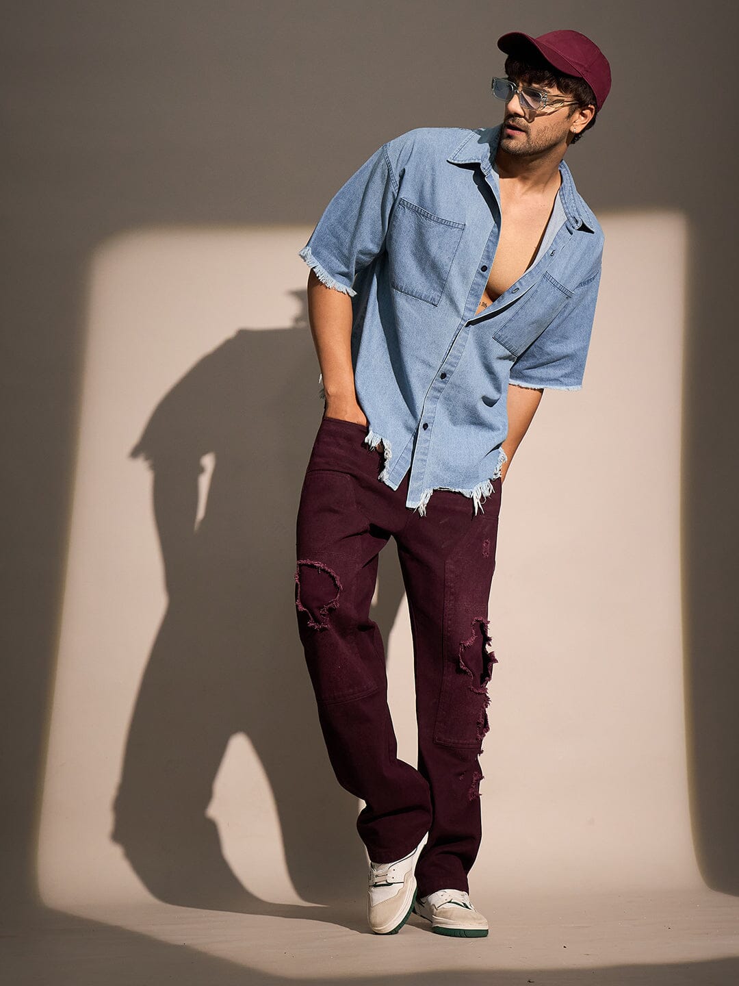 Ice Damaged Hem Short Sleeve Oversized Shirt