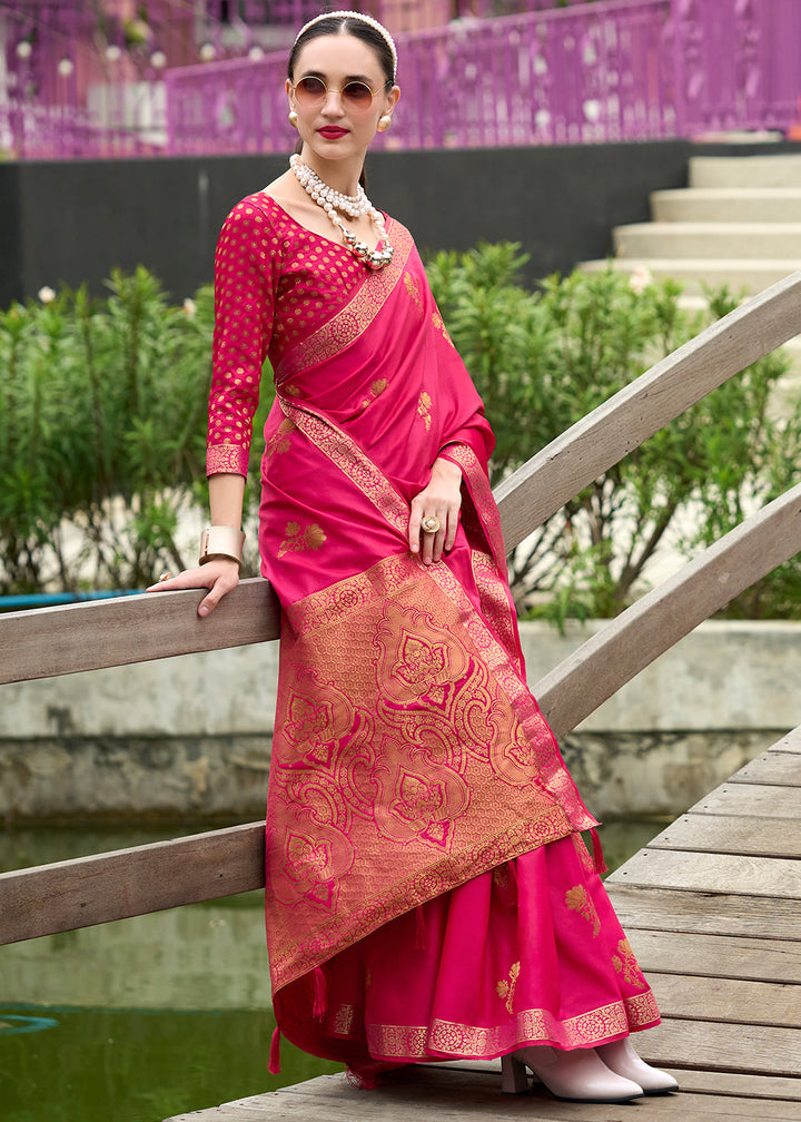 Ruby Pink Zari Woven Satin Silk Saree