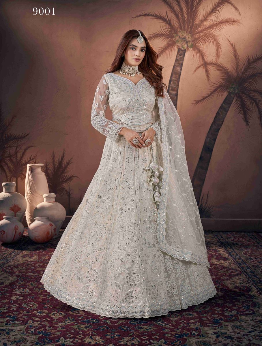 Premium Net Off White Heavy Handwork Bridal Lehenga Choli