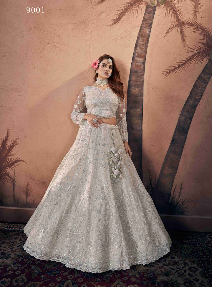 Premium Net Off White Heavy Handwork Bridal Lehenga Choli