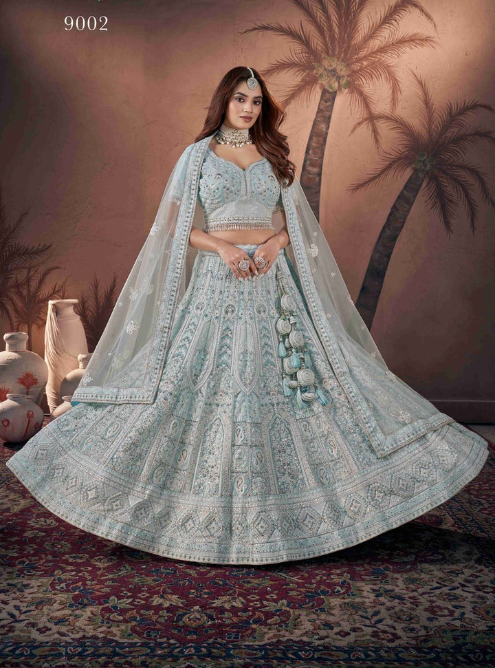 Premium Net Sky Blue Heavy Handwork Bridal Lehenga Choli