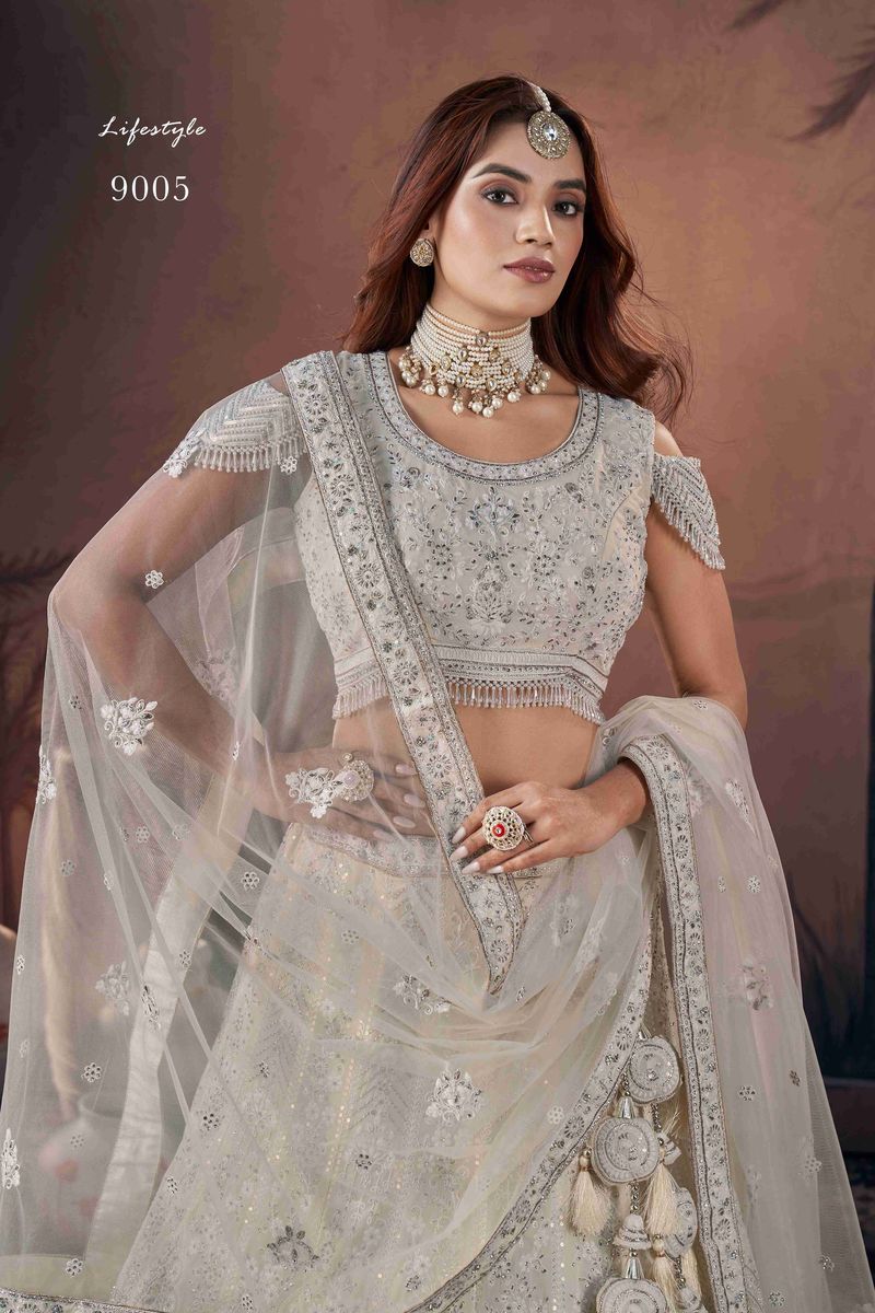 Premium Net Off White  Heavy Handwork Bridal Lehenga Choli