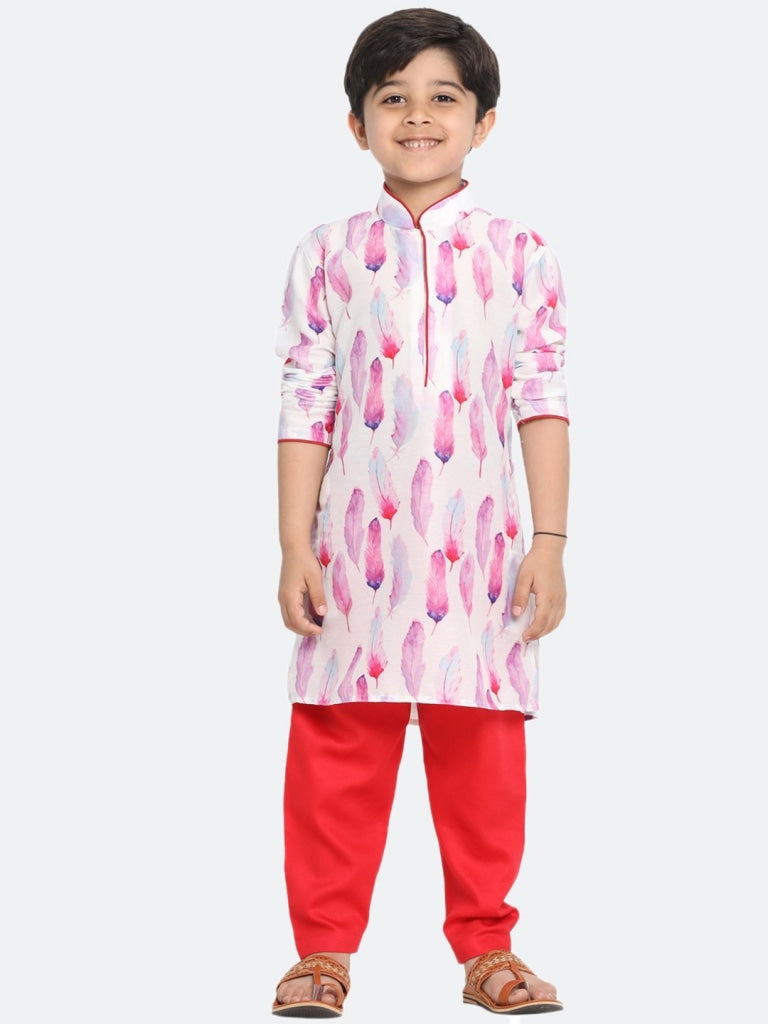 Vastramay Cotton Blend Multicolor-Base-White Baap Beta Kurta Pyjama Set