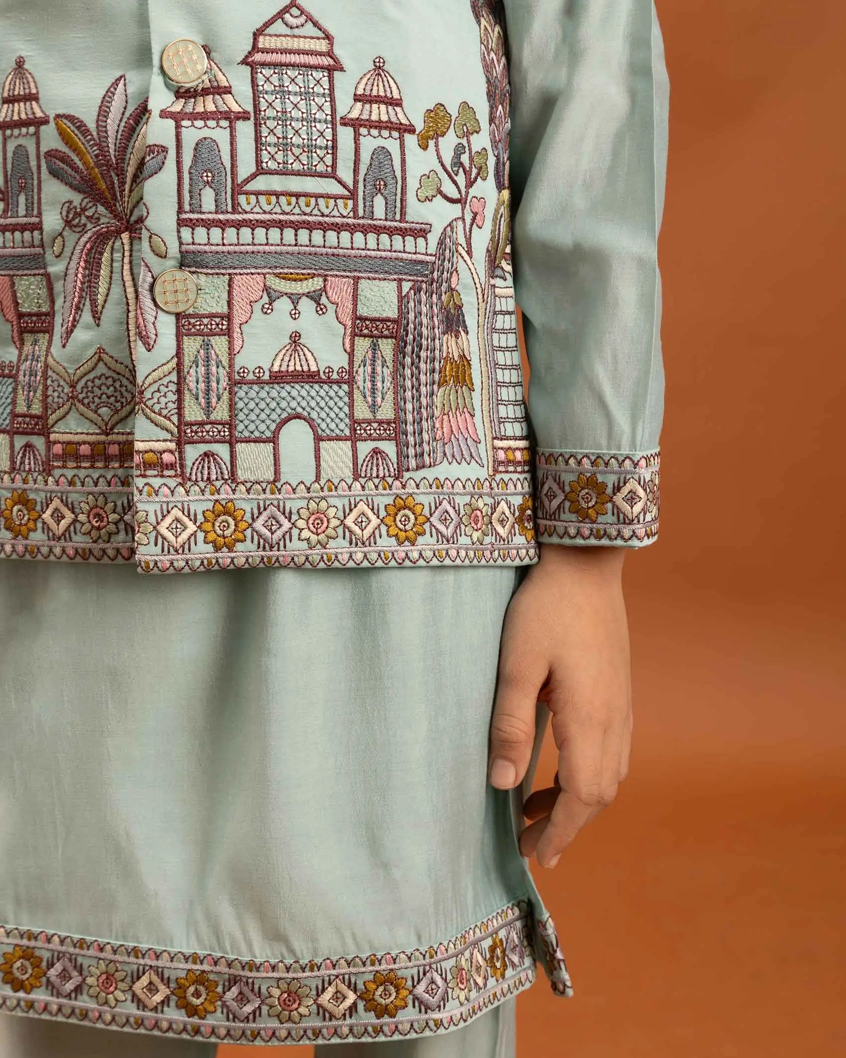 Sky Kurta Set With Thread Sequins Embroidery Work Koti