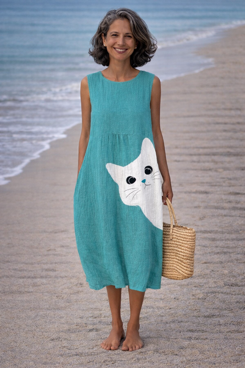 Ana | Midi-jurk met mooie kattenmotieven  - By Qivii