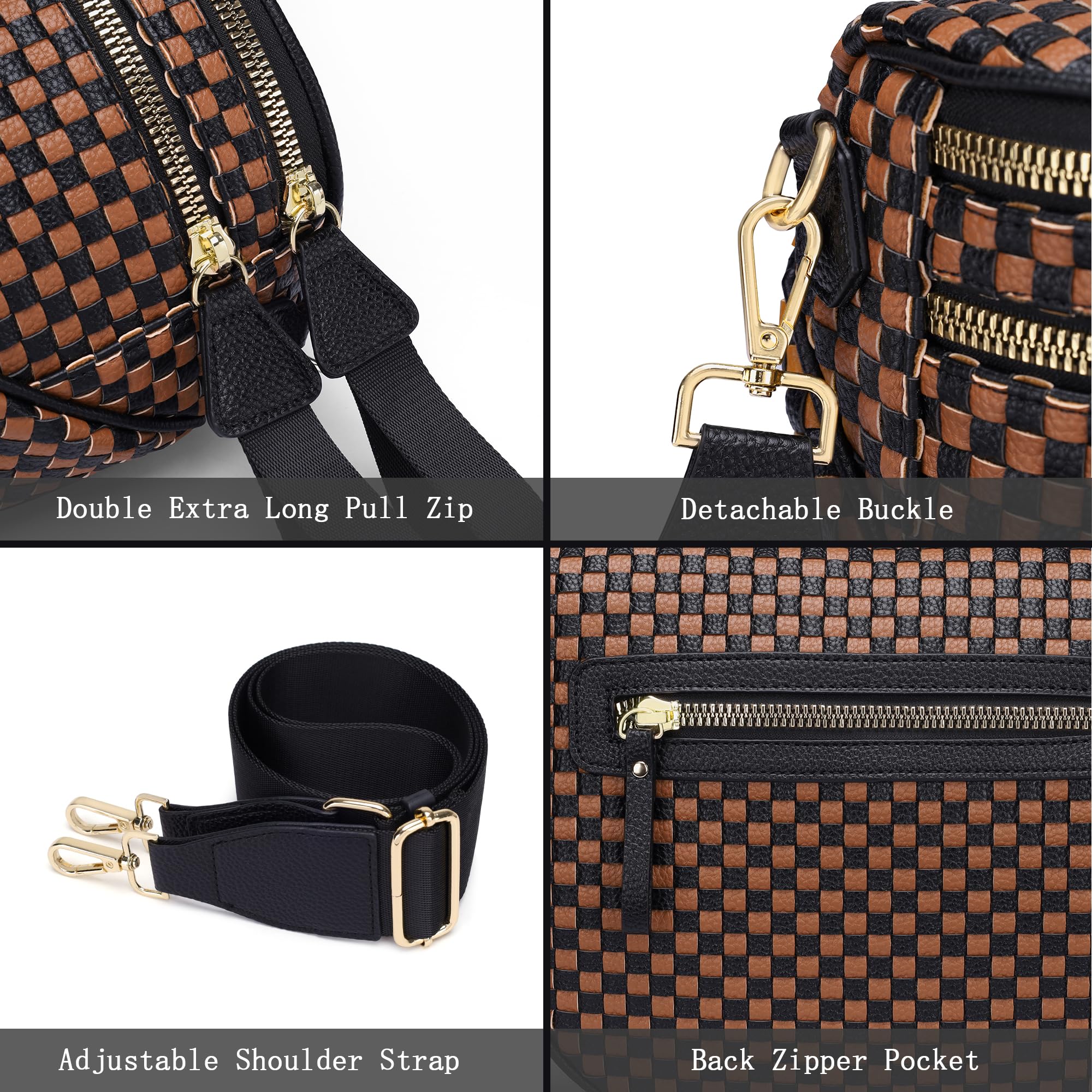 Ounamei Checkered Woven Crossbody Bum Bag | Vegan Leather Sling Bag with Adjustable Strap