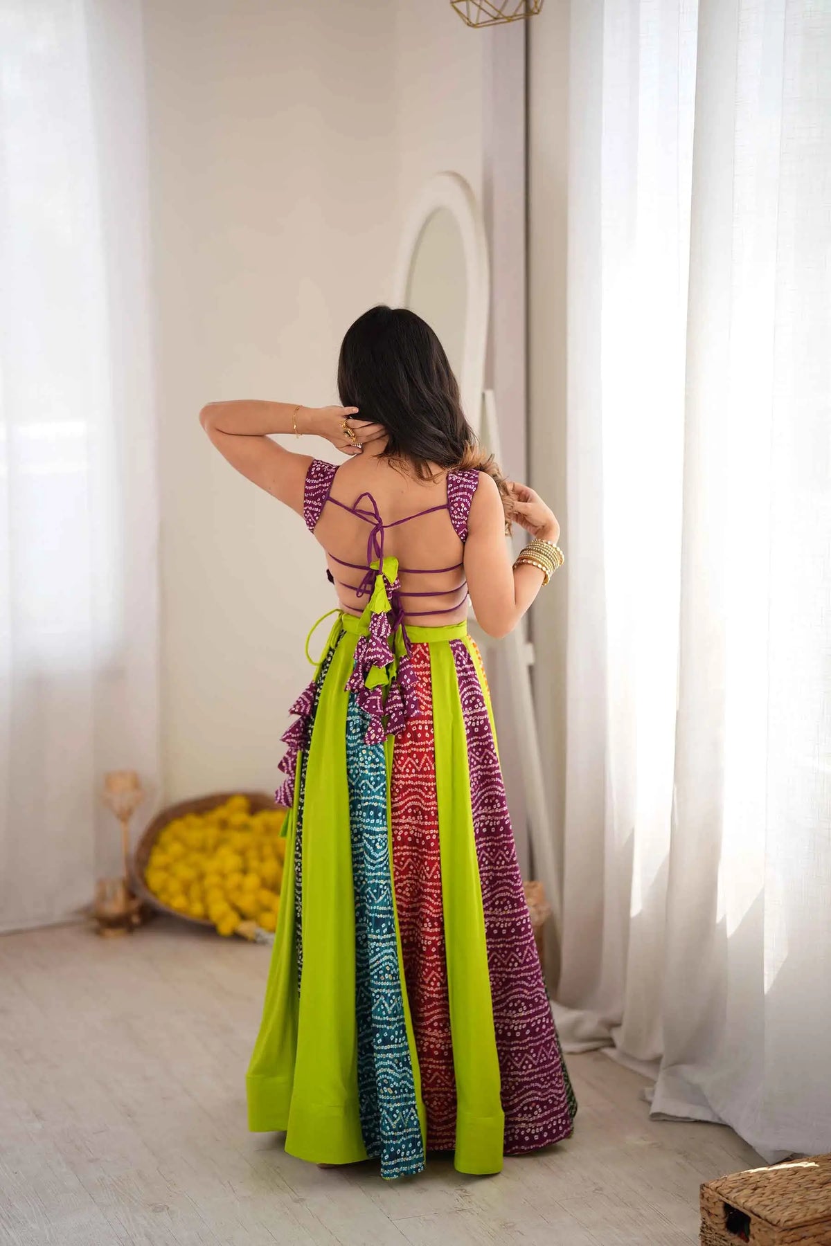 6 Meter Flair | Multicolor Navratri Lehenga With Digital Print & Kali Work