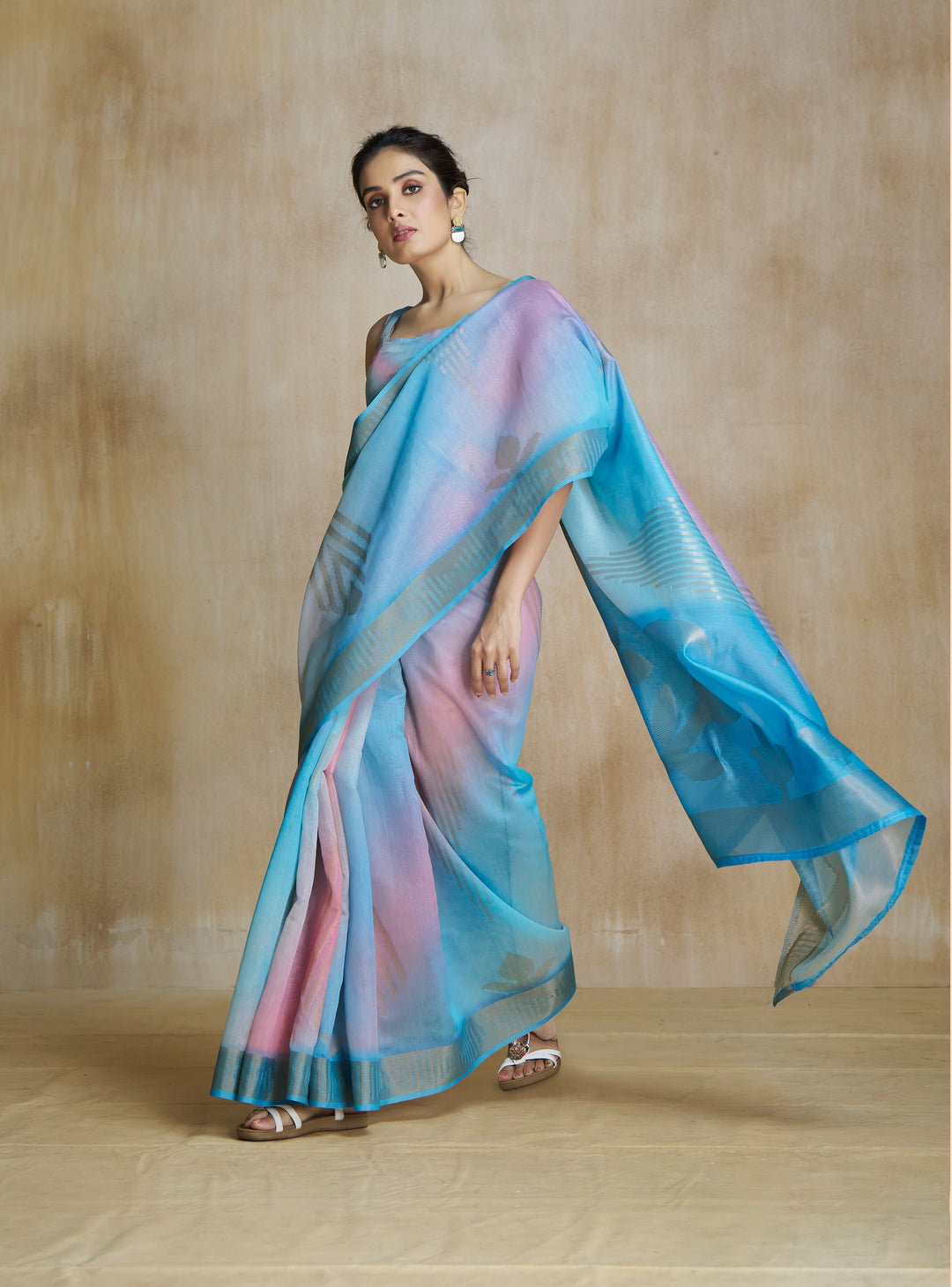 Blue Color Art Silk Zari Border ,Digital Print With Multitone Saree