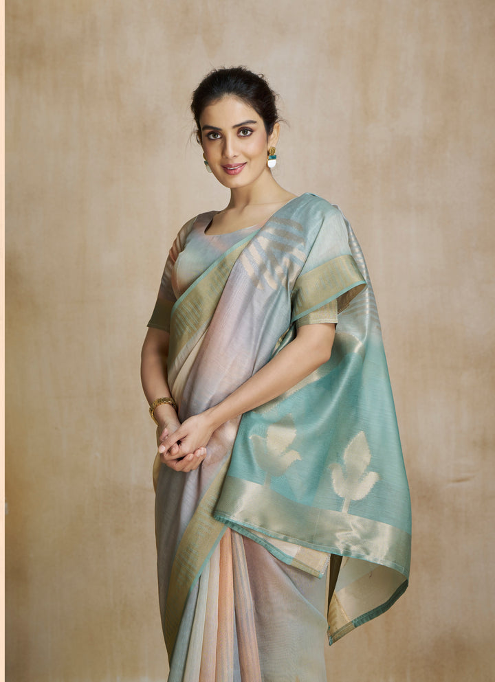 Multi Color Art Silk Zari Border ,Digital Print With Multitone Saree