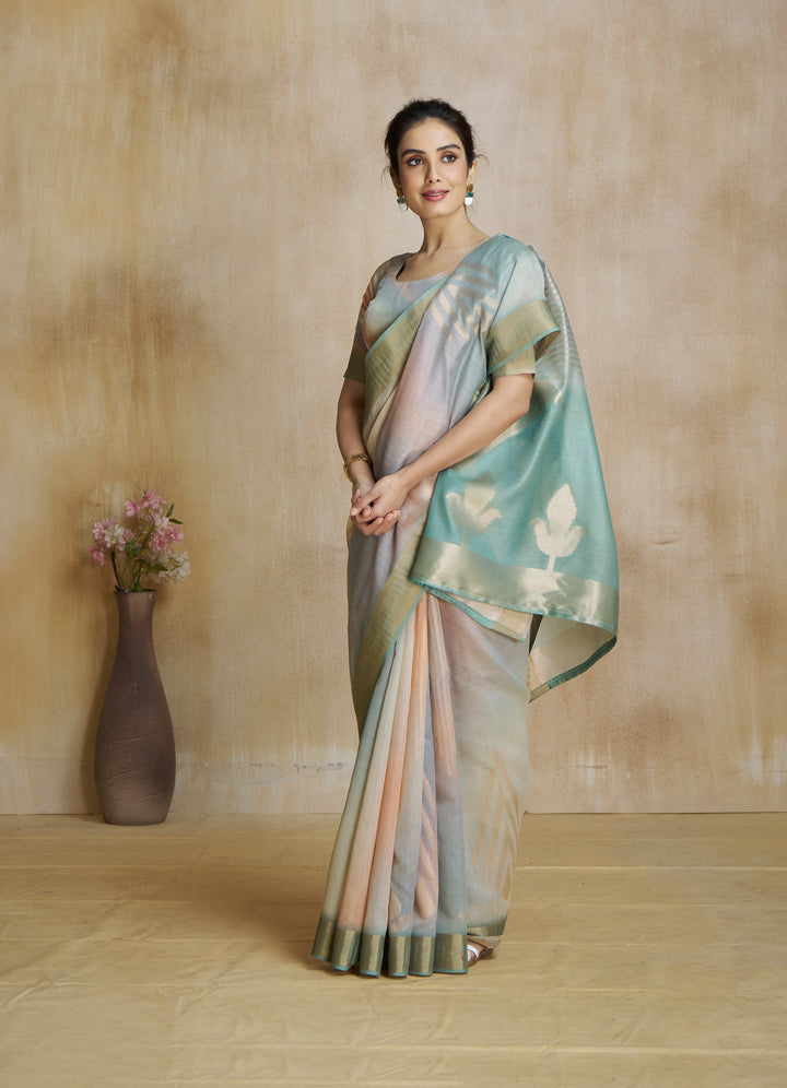 Multi Color Art Silk Zari Border ,Digital Print With Multitone Saree