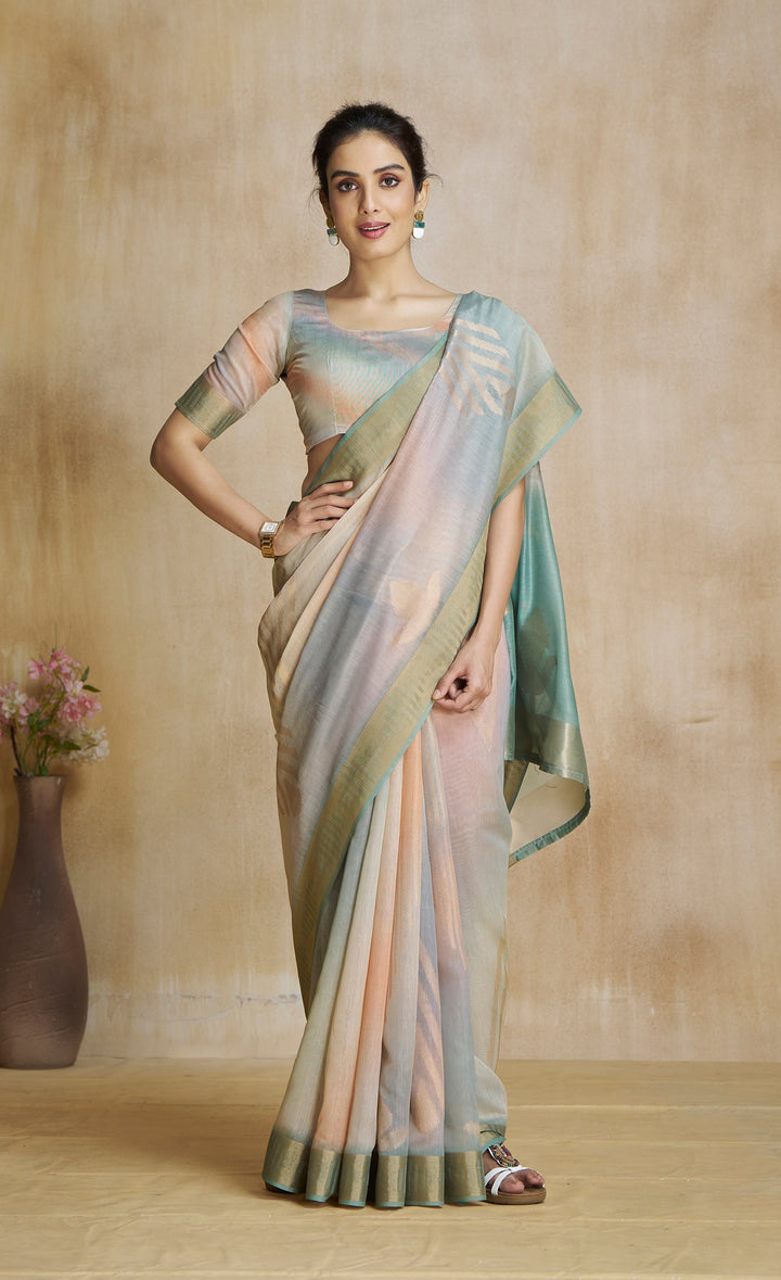 Multi Color Art Silk Zari Border ,Digital Print With Multitone Saree