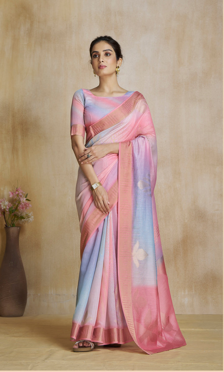 Multi Color Art Silk Zari Border ,Digital Print With Multitone Saree