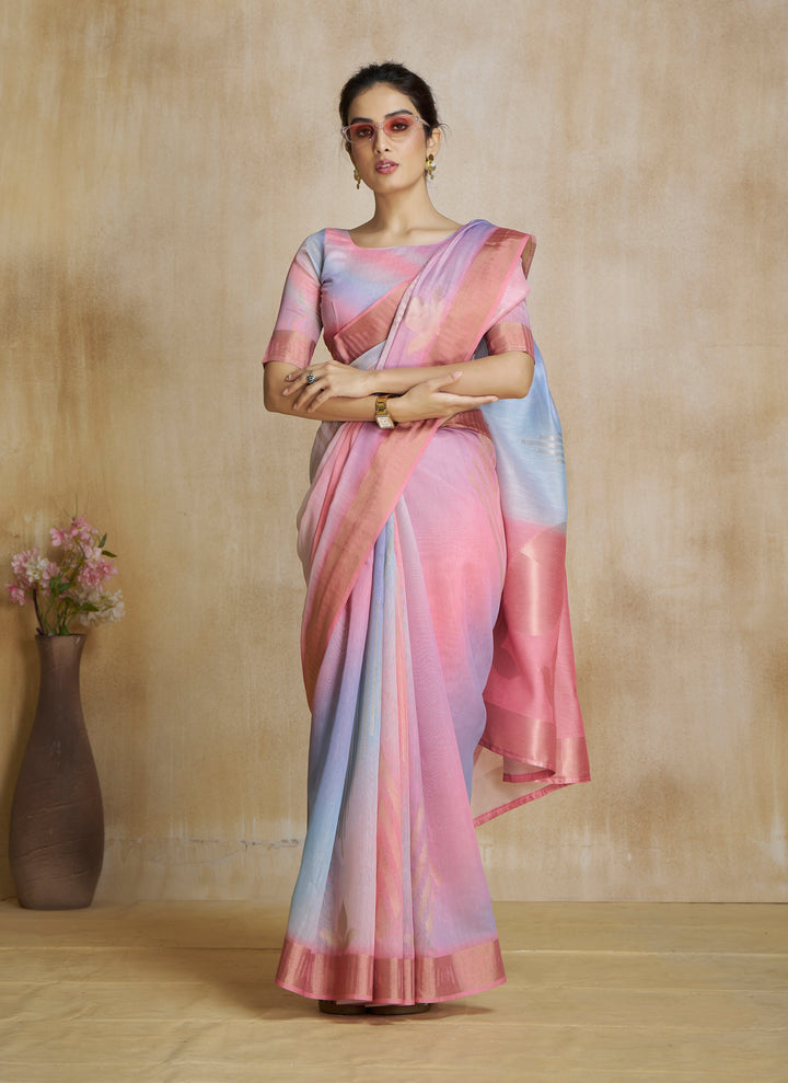 Multi Color Art Silk Zari Border ,Digital Print With Multitone Saree