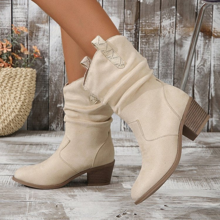Women's Western Tassel Boots - Braided Buckle Cowboy Ankle Boots with Block Heel & Pointed Toe (US 5-10)