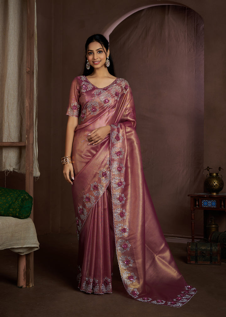 Pink Raina silk Super Coat Handwork Jarkan Work Saree