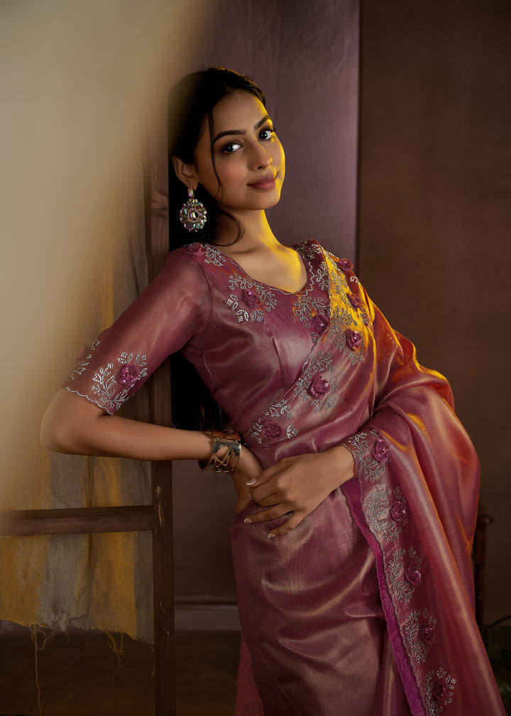 Pink Raina silk Super Coat Handwork Jarkan Work Saree