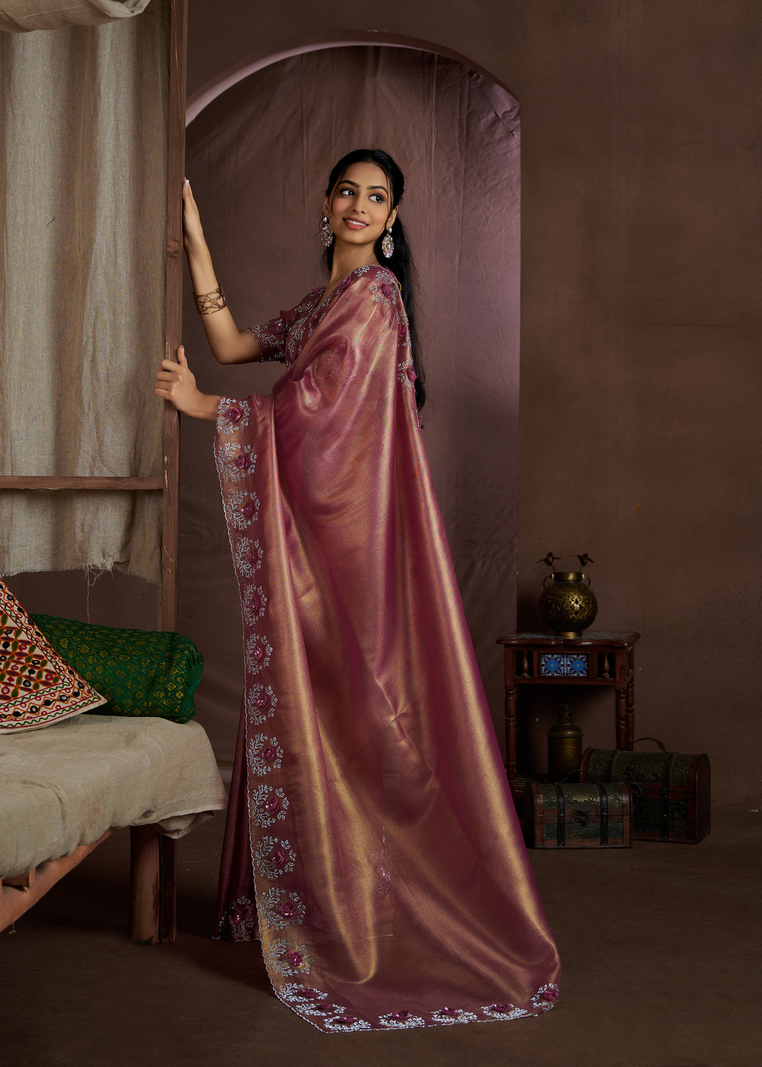 Pink Raina silk Super Coat Handwork Jarkan Work Saree