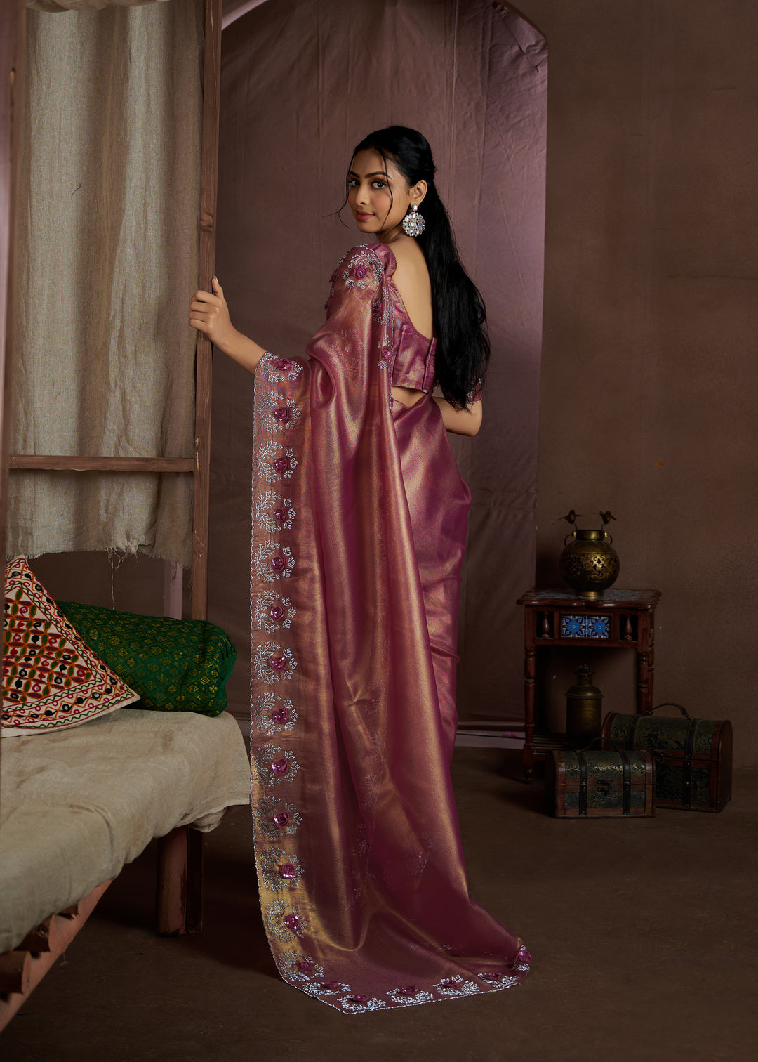 Pink Raina silk Super Coat Handwork Jarkan Work Saree