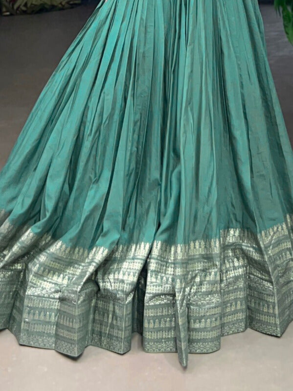 Traditional Pure Chanderi Plain Lehenga featuring intricate Zari Work Border in Sea Green Color