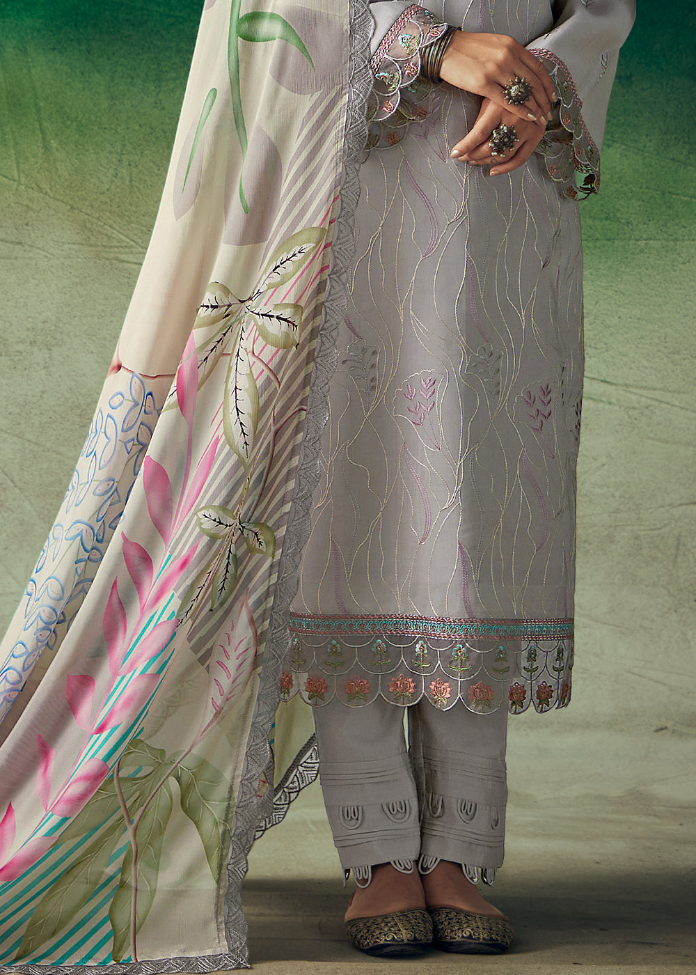 Shades Of Purple Digital Printed Muslin Salwar Suit with Light Embroidery work - qivii