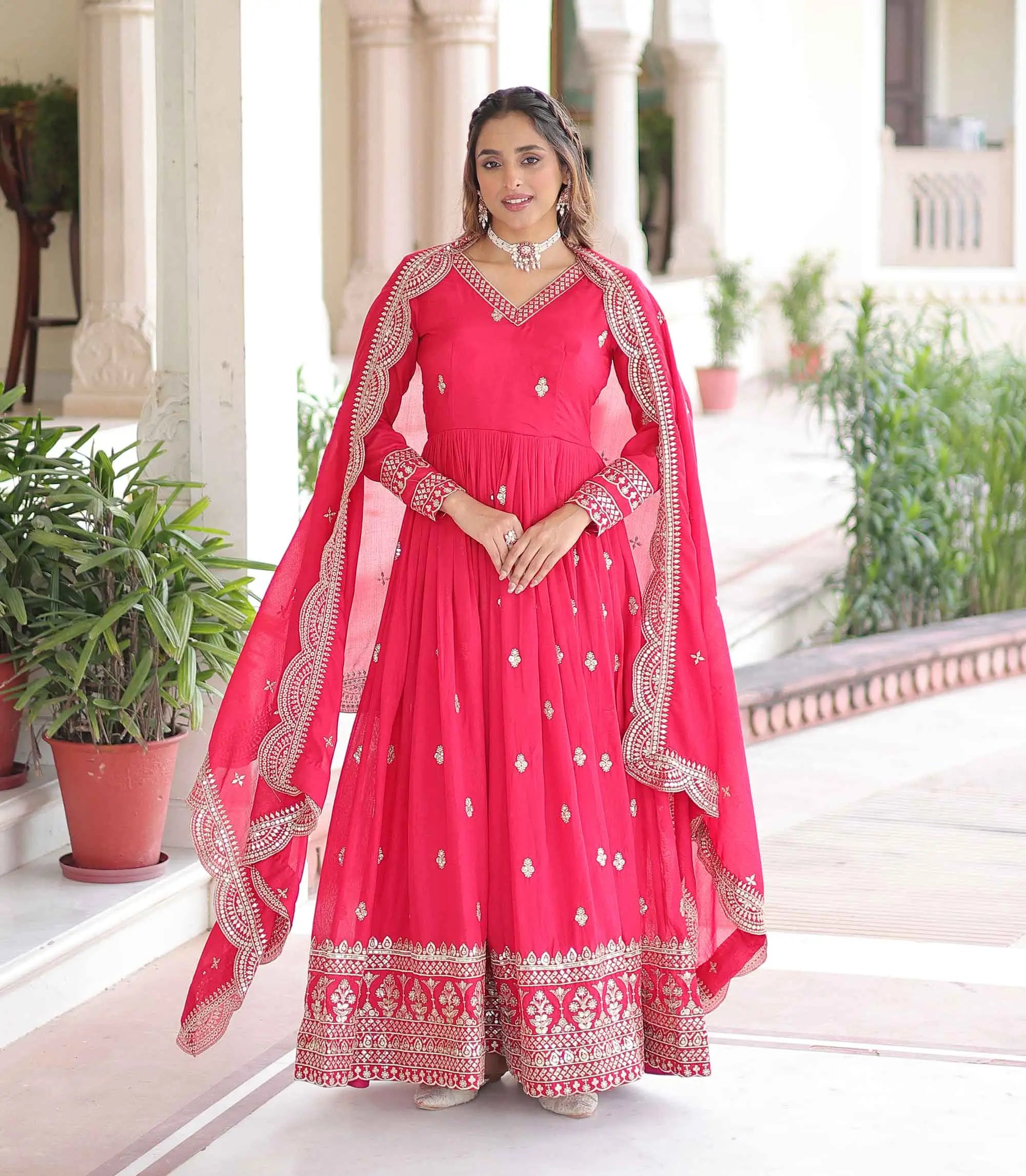 Pink Silk Gown With Sequins Embroidery Work