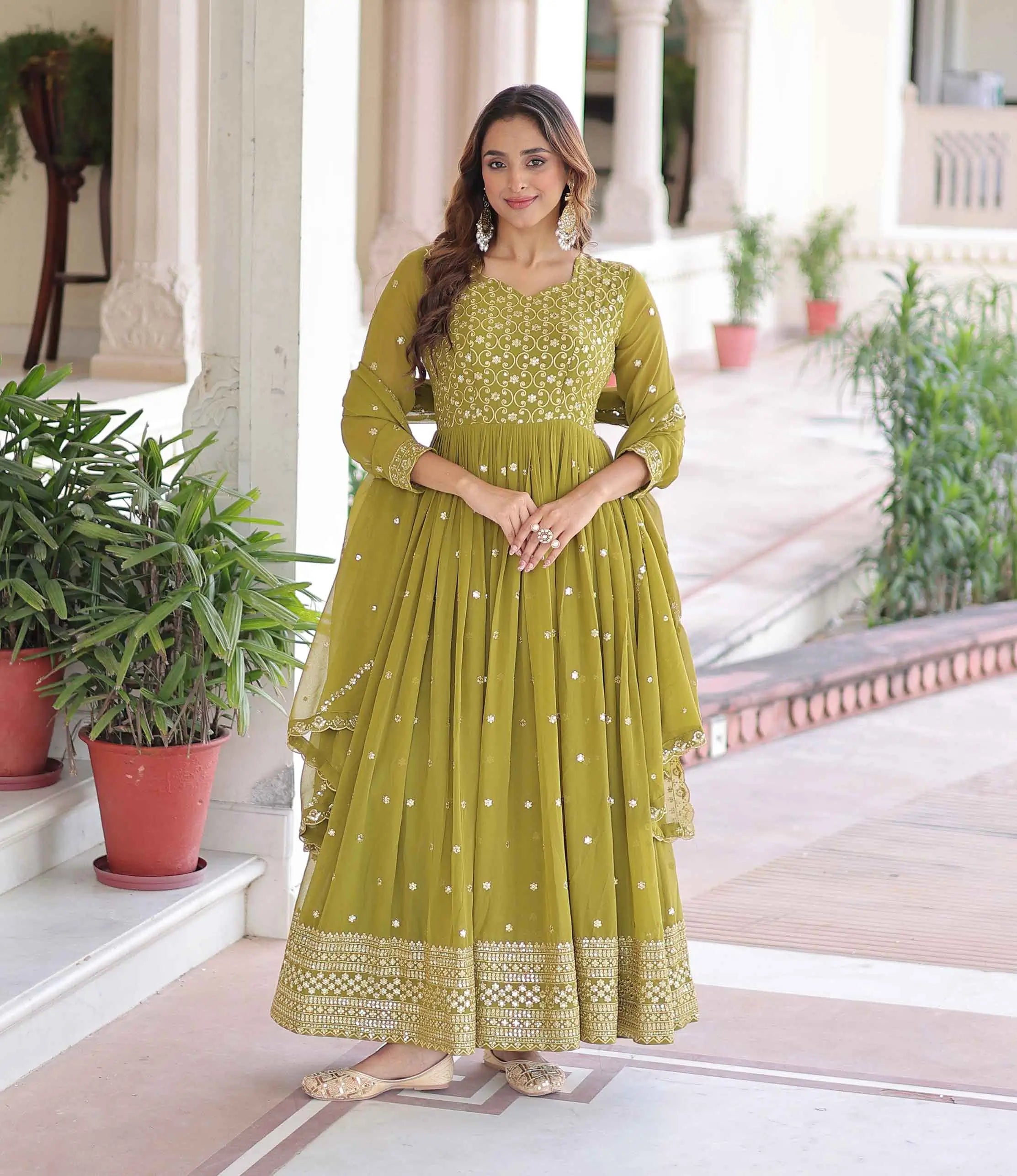 Luxor Gold Sequins Embroidery Work Gown