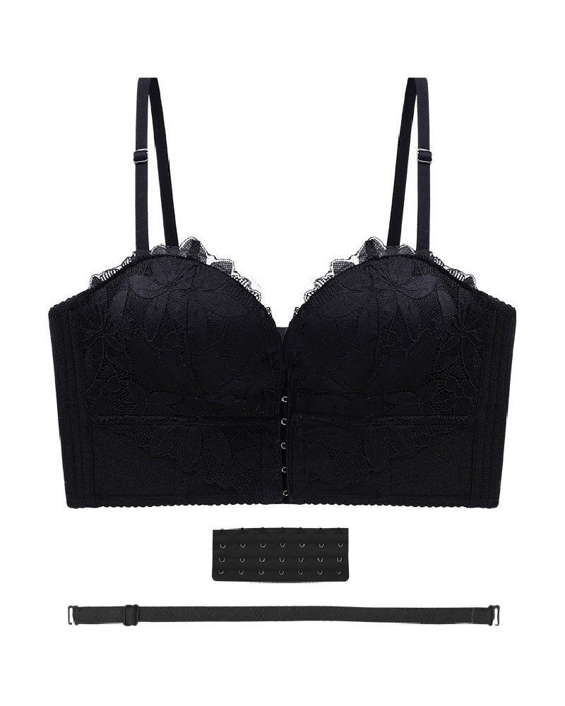 Front And Back Closure Strapless Push-up 7 Row Buckles Bra Non-slip Lace Brassiere  - By Qivii