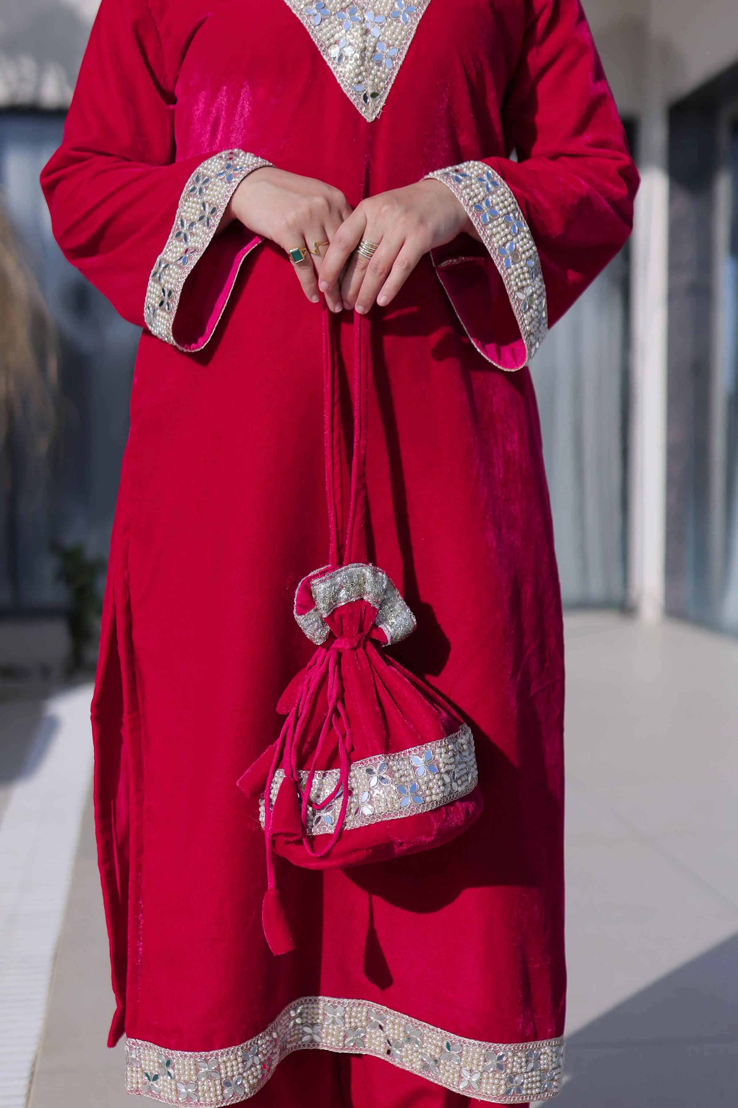 Rani Pink Mirror Embroidery Suit With Batwa