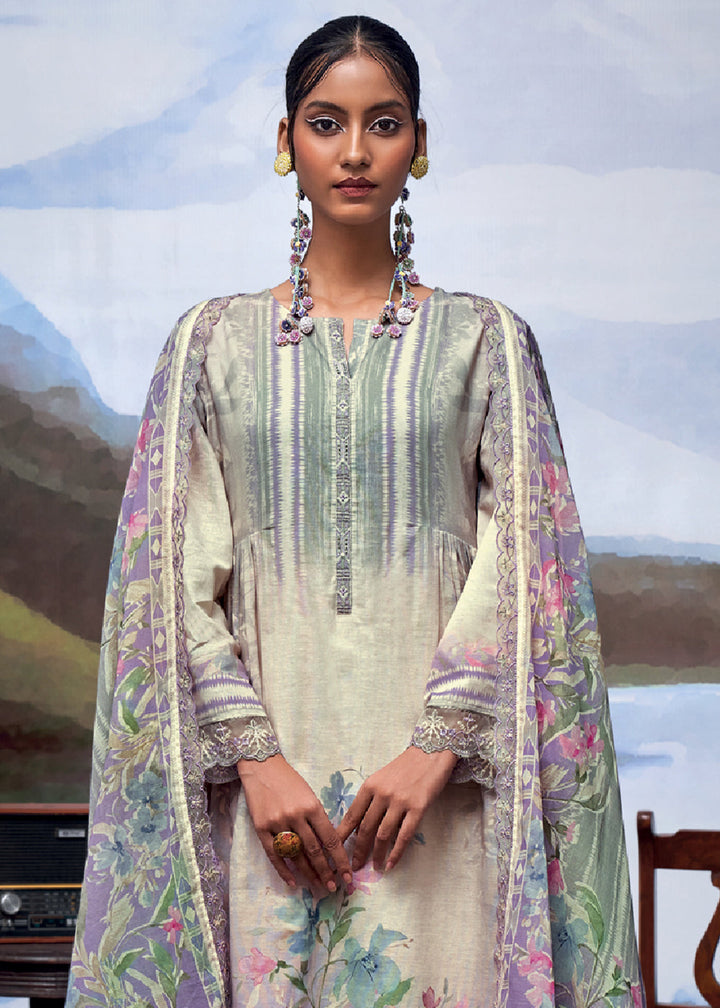 Shades Of Purple Digital Printed Linen Suit & Embroidery work