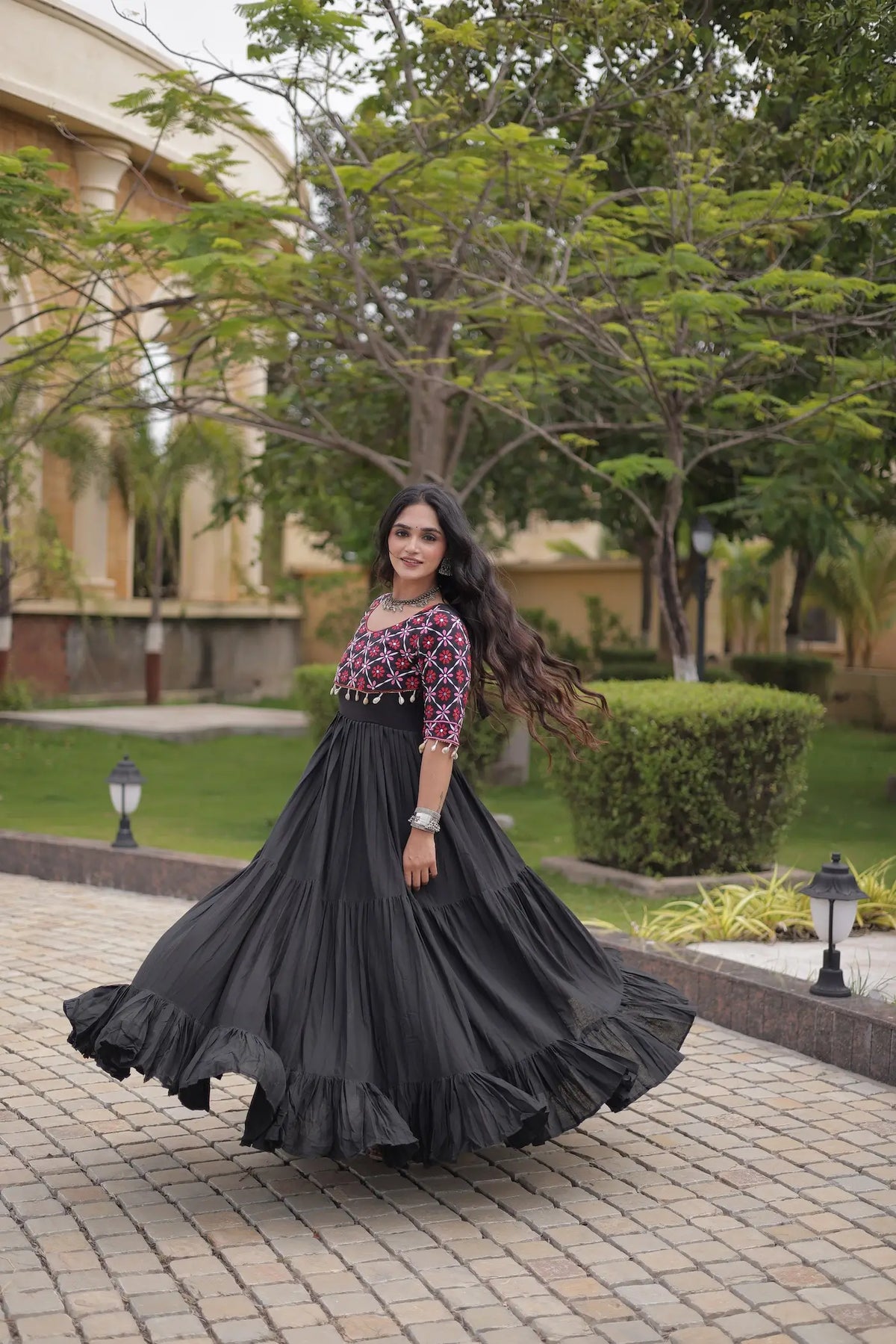 Black Embroidery Work Navratri Gown