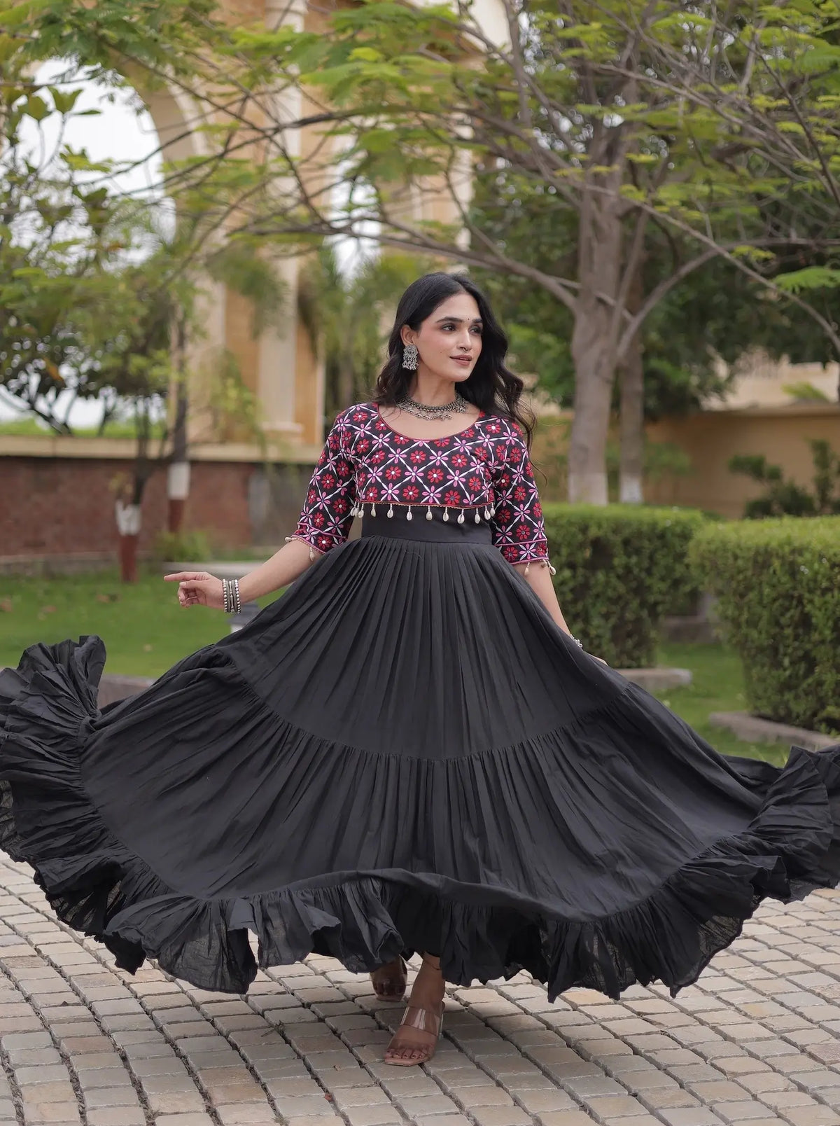 Black Embroidery Work Navratri Gown