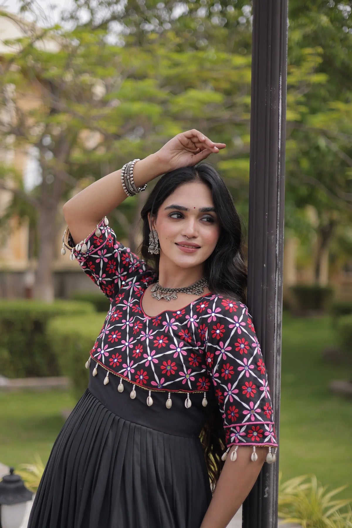 Black Embroidery Work Navratri Gown