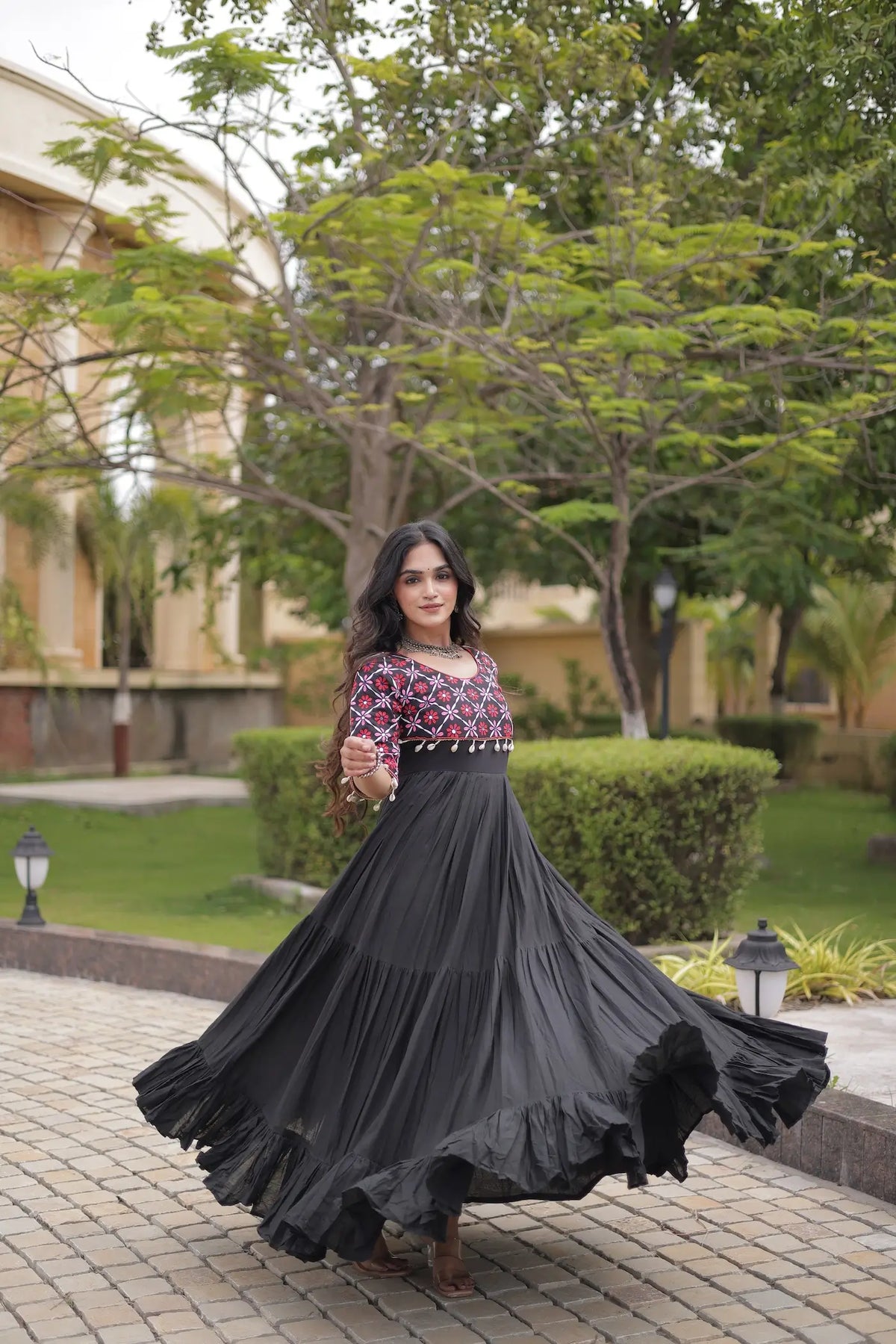 Black Embroidery Work Navratri Gown