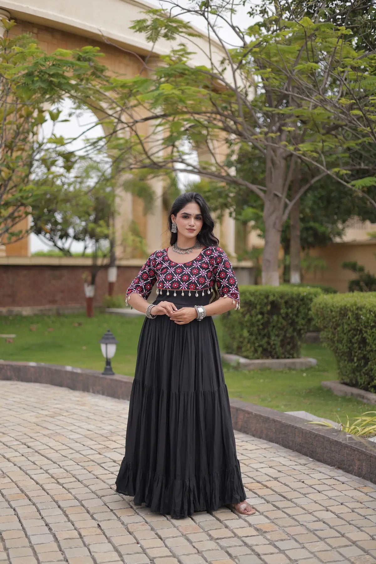 Black Embroidery Work Navratri Gown