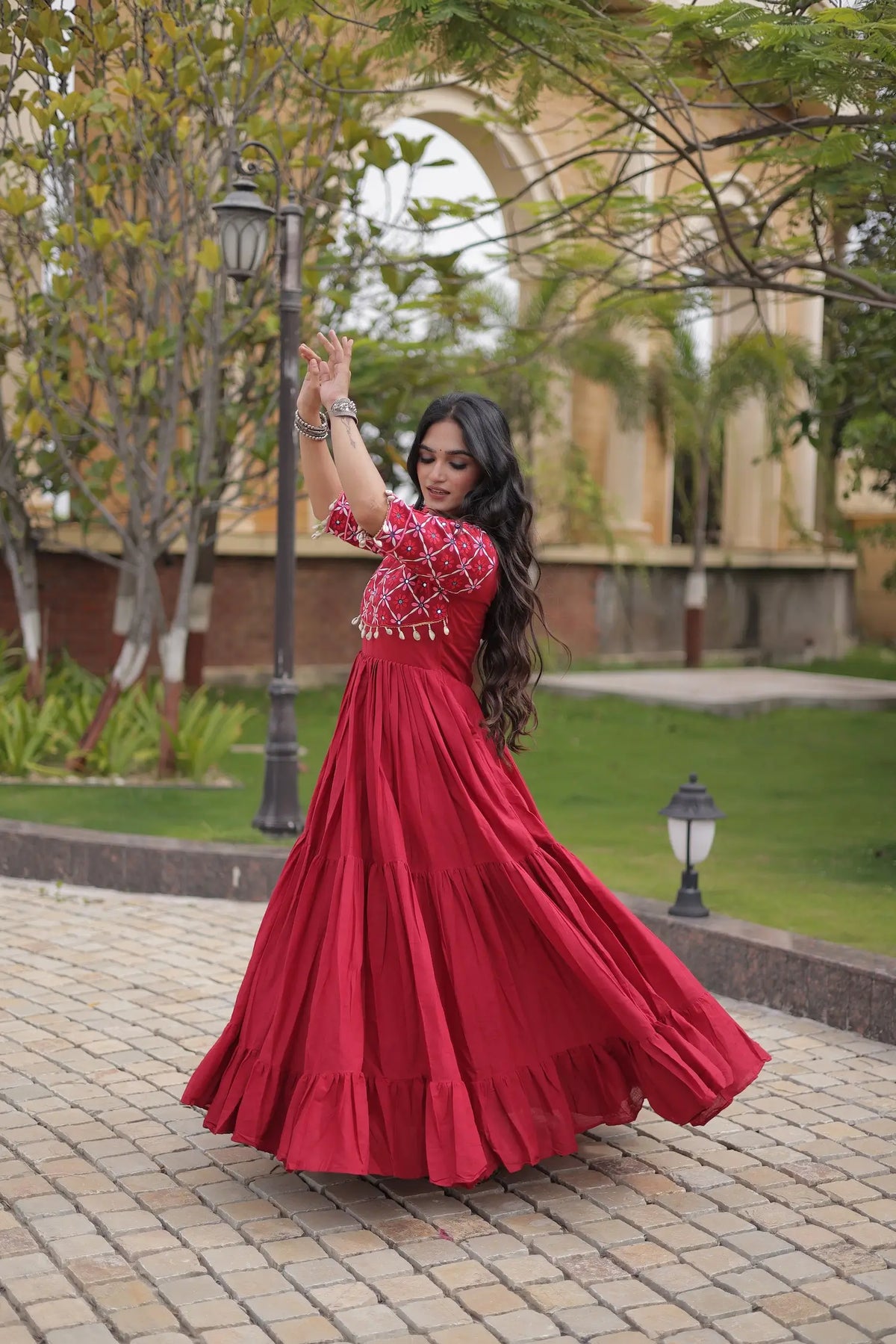 Maroon Embroidery Work Navratri Gown