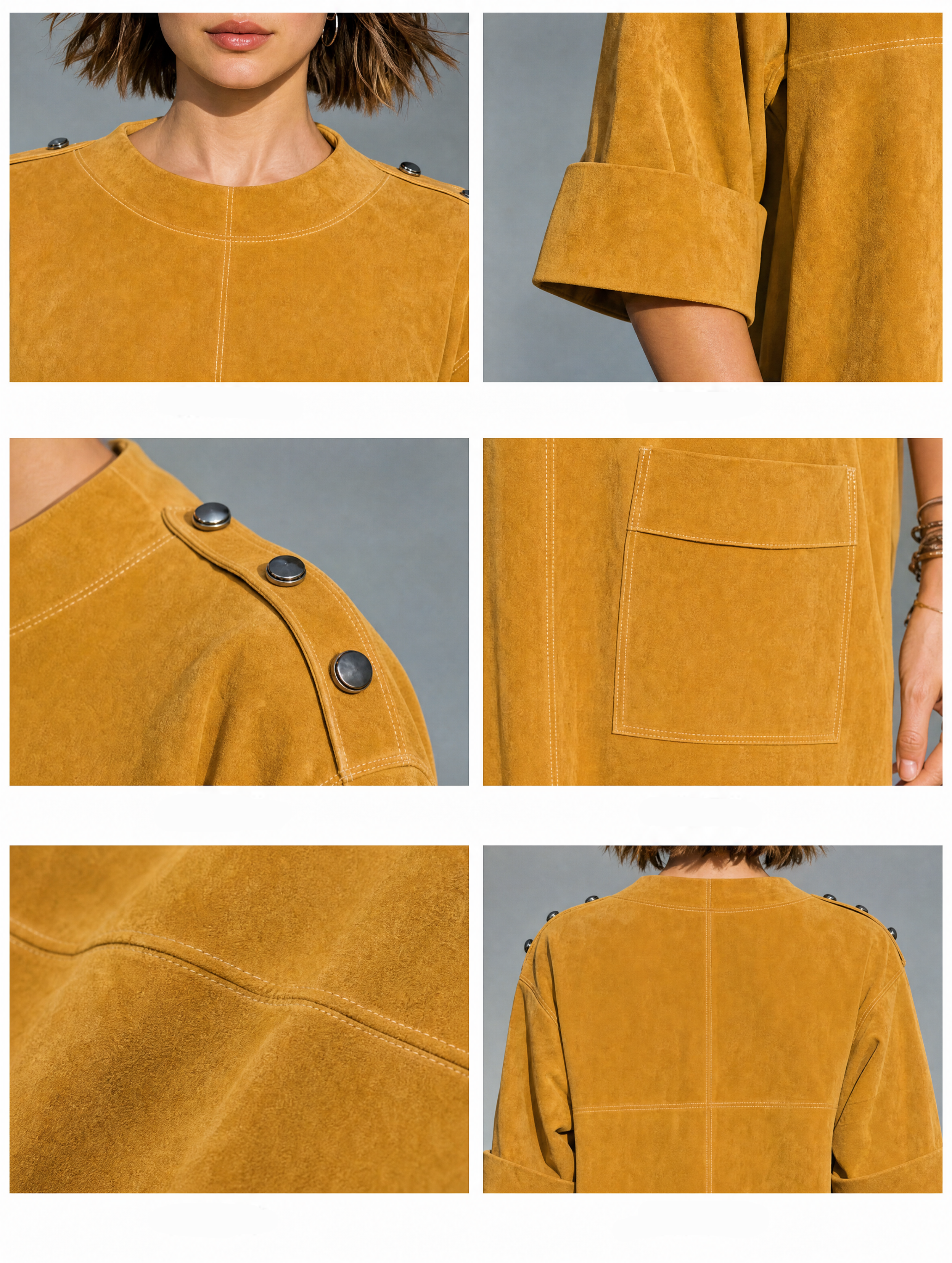 Women's Vintage-Style Faux Suede Mini Dress With Shoulder Buckle Detail And Mid-Length Sleeves MDZ1940H9WY