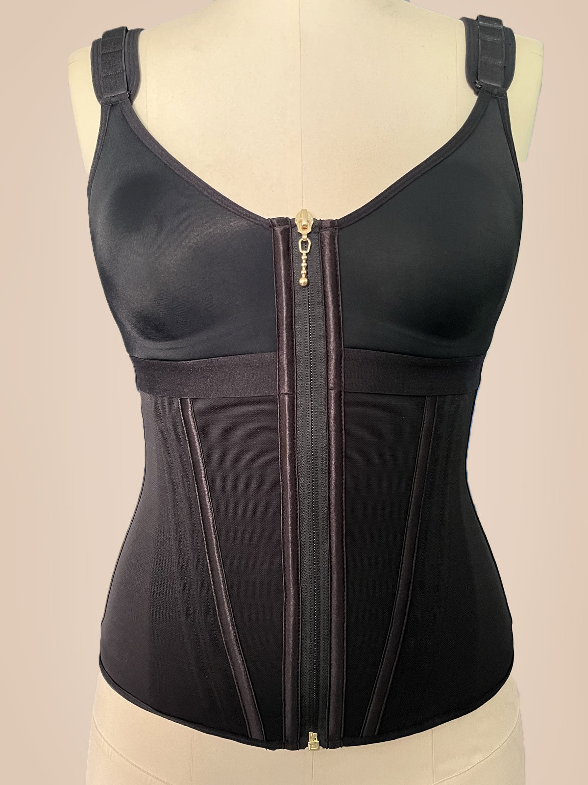 Shapshe® Women's Boned Latex Zipper Corset Tummy Control Body Shaper Vest With Bra  - By Qivii